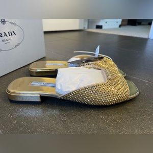 BNIB Prada Platinum Crystal Slides